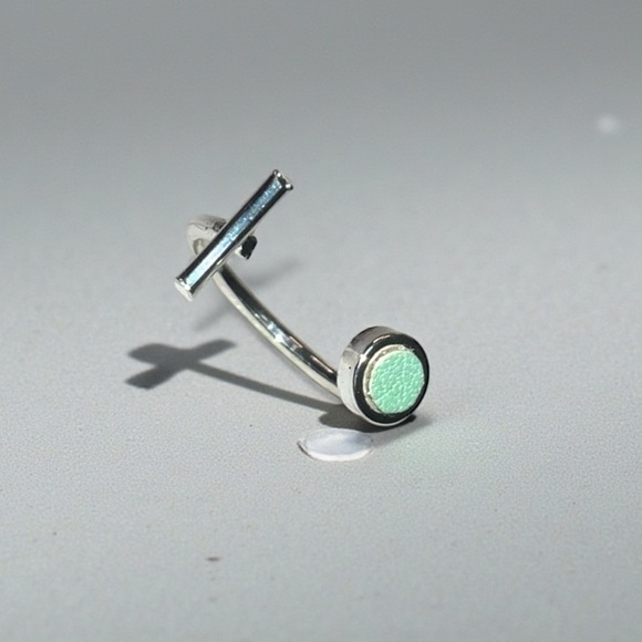 Silver/Leather Mint Dot Adjustable Ring - Picture 2 of 7